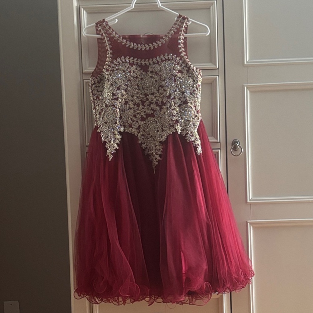 Elegant Burgundy Kids Dress with Silver Embellishments